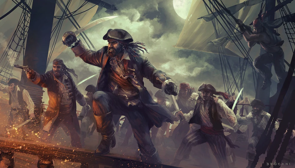 Pirates on a ship attacking