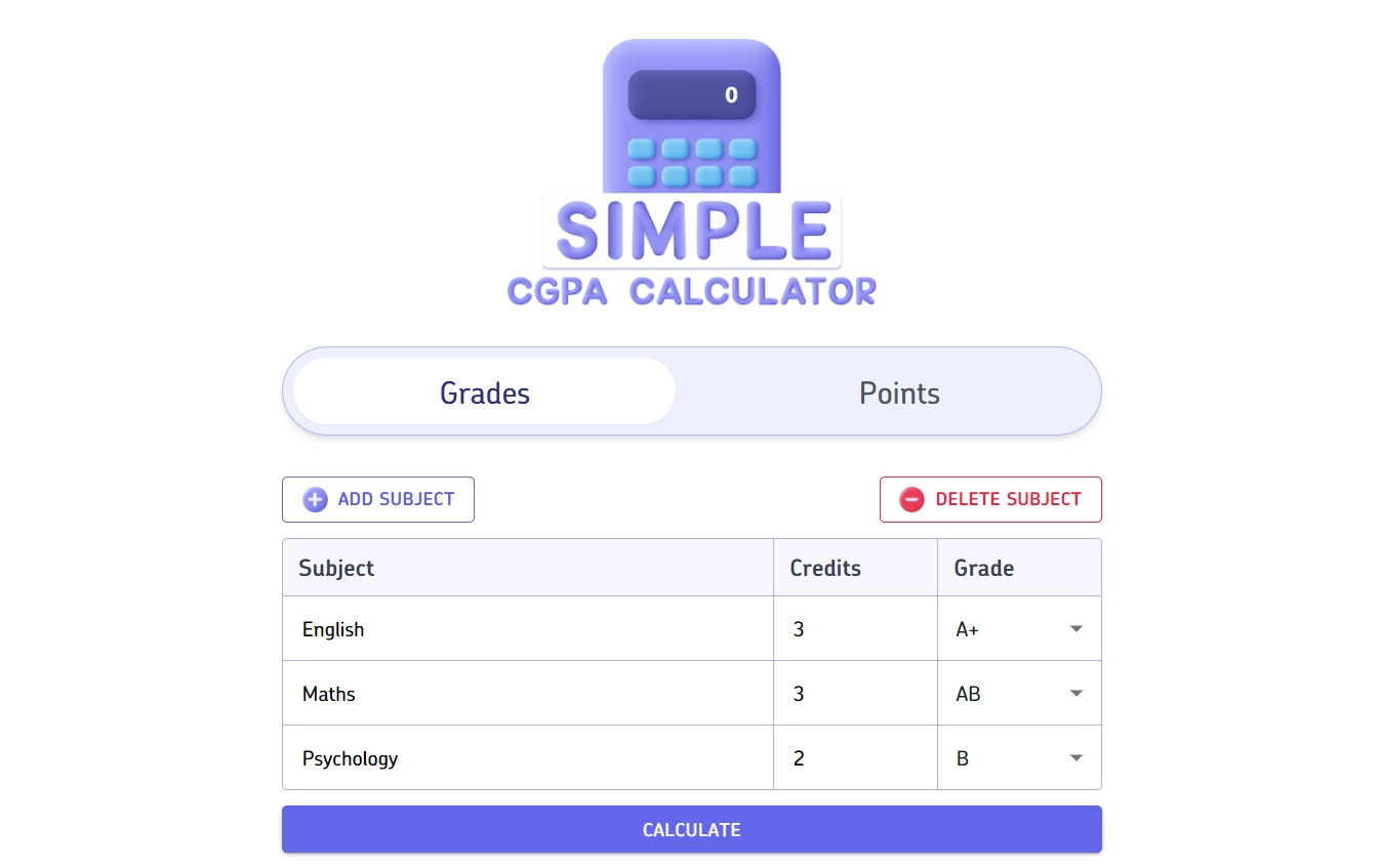 Interface of Simple GPA Calculator