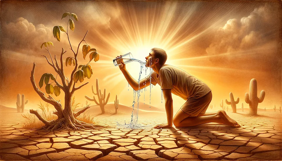 Man thirsty under sun